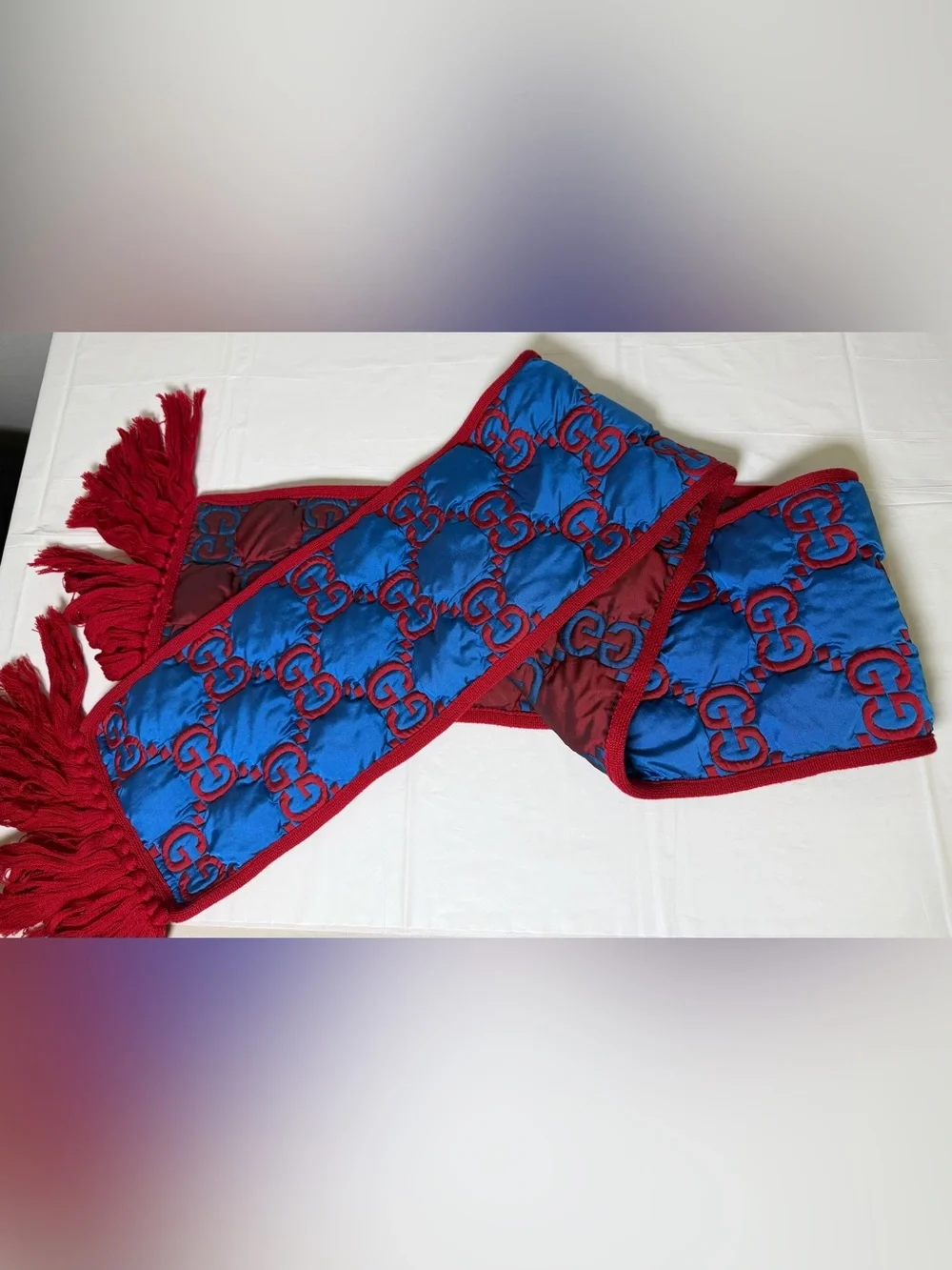 Gucci monogram blue/red scarf